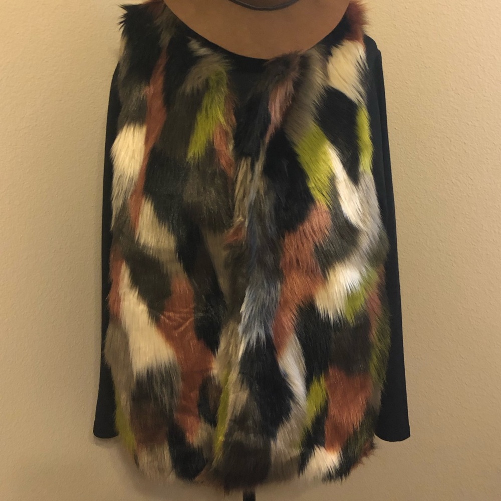 Multicolored Faux Fur Vest NWOT